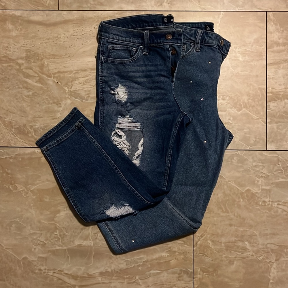 (2 Jeans) by Hollister  bejeweled, and ripped jeans